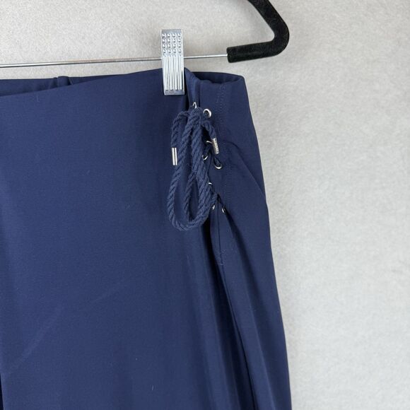 Lauren Ralph Lauren Y2K Drapey Wide Leg Pants Side Tie Blue Nautical Plus Size M - Picture 2 of 8